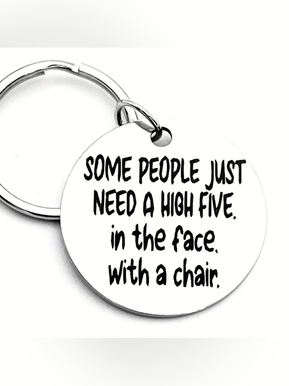 High Five With a Chair Keychain – Silver Tone